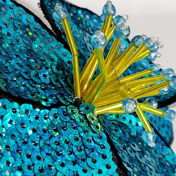 3D hibiscus beaded applique flower sew on iron on patch sequins tropical - Picture 6 of 13